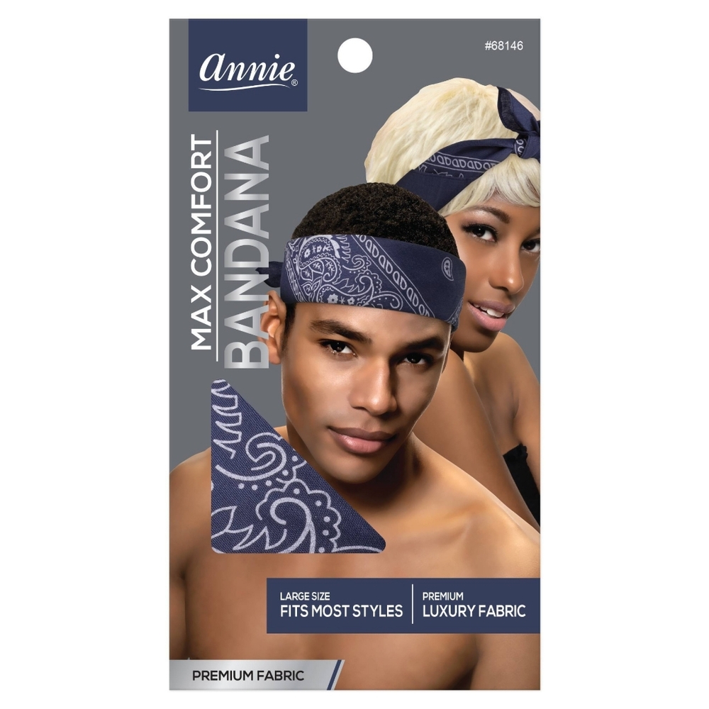 NEW Annie International Premium Fabric Bandana Navy Blue White Paisley Pattern